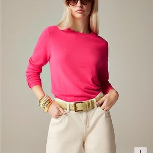 J. Crew Cashmere cropped crewneck sweater | x-small | Neon Flamingo